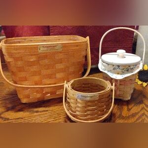 3 Longaberger Baskets w/ 1 Handle